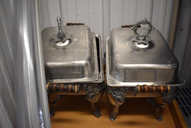 ALL ONE MONEY! Lot of Various Items Including Wood Pattern Podium, Blue Bucket and 2 Metal Chafing Dishes - Image 3 of 4