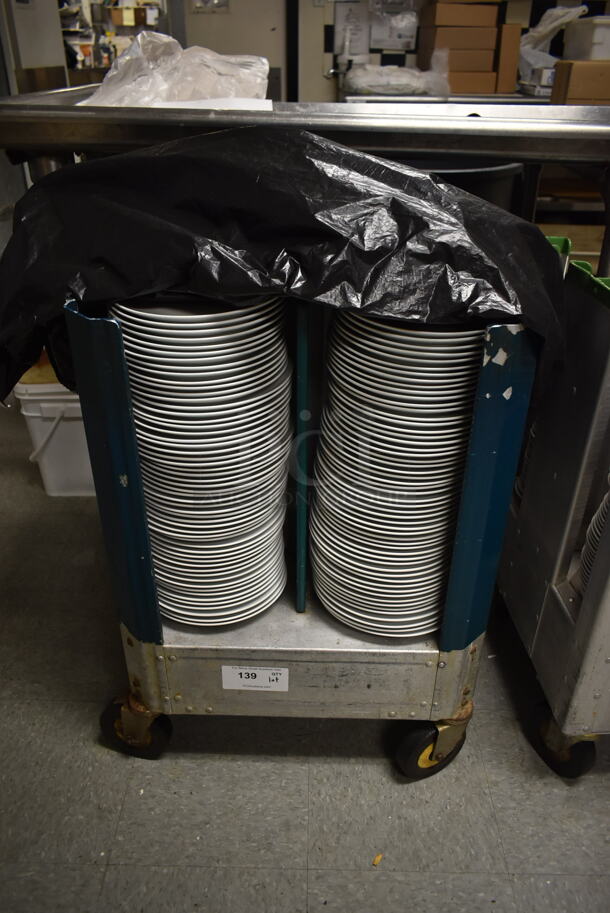 Metal Commercial Dish Cart on Commercial Casters w/ Ceramic Plates. (dish room) - Image 1 of 3