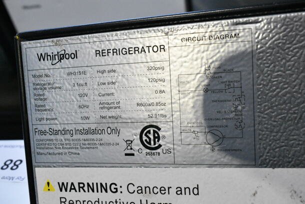 Whirlpool WH31S1E Metal Mini Cooler w/ Freezer. 115 Volts, 1 Phase. Tested and Powers On But Does Not Get Cold - Image 7 of 7