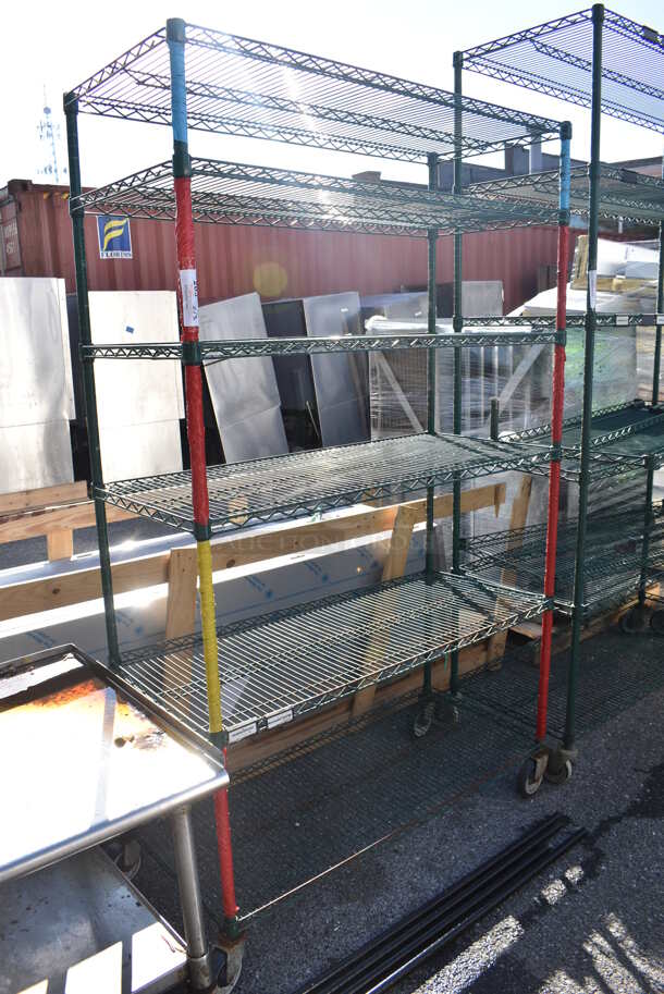 Green Finish 6 Tier Wire Shelving Unit on Commercial Casters. BUYER MUST DISMANTLE. PCI CANNOT DISMANTLE FOR SHIPPING. PLEASE CONSIDER FREIGHT CHARGES. 48x21x80 - Image 1 of 3