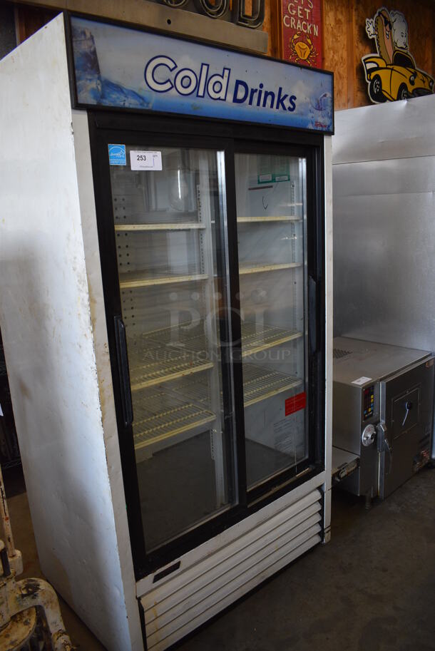 Turbo Air Model TGM-35R Metal Commercial 2 Door Reach In Cooler Merchandiser w/ Poly Coated Racks. 110-120 Volts, 1 Phase. 41.5x30x80. Tested and Working!