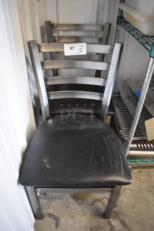 2 Silver Finish Metal Dining Chairs w/ Black Seat Cushion. 17x17x32. 2 Times Your Bid!