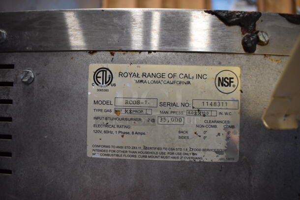 Royal RCOS-1 Stainless Steel Commercial Natural Gas Powered Full Size Convection Oven w/ View Through Door, Solid Door and Metal Racks on Metal Legs. 38x38x63 - Image 8 of 8