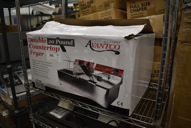 IN ORIGINAL BOX! Avantco 177F102 Stainless Steel Commercial Countertop Electric Powered 2 Bay Fryer w/ 2 Metal Baskets and 2 Lids. 23x16x12 - Image 6 of 6