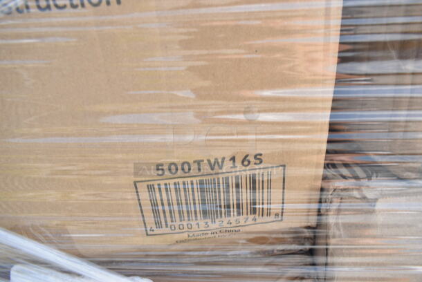 PALLET LOT of 35 BRAND NEW Boxes Including 130BKKNIFEH Choice Black Heavy Weight Plastic Knife - 1000/Case, 130BKSSPOONH Choice Black Heavy Weight Plastic Soup Spoon - 1000/Case, 500CC20 Choice Clear PET Customizable Plastic Cold Cup - 20 oz. - 600/Case, 128HD12COMBO ChoiceHD 12 oz. Microwavable Translucent Plastic Deli Container and Lid Combo Pack - 240/Case, 2 Box Choice 1.5 oz Portion Cups, 500CC24 Choice Clear PET Customizable Plastic Cold Cup - 24 oz. - 600/Case, 2 box 129MCS28B Choice 28 oz. Black Rectangular Microwavable Heavy Weight Container with Lid 8 3/4" x 6 1/4" x 1 3/4" - 150/Case, 5002TP3X496P Lavex Premium 3 1/2" x 4 1/2" Individually Wrapped 2-Ply Standard 500 Sheet Toilet Paper Roll - 96/Case, 612527L Choice 7" Round Foil-Laminated Board Lid - 500/Case, 500TW16S Choice 16 oz. Translucent Thin Wall Squat Plastic Cold Cup - 1000/Case, 130TRAY16 Visions Black PET Plastic 16" Thermoform Catering / Deli Tray - 25/Case, 500CC9 Choice 9 oz. Clear PET Customizable Plastic Squat Cold Cup - 1000/Case, 2 Box 5001RT800N Lavex 8" Natural Kraft Hardwound Paper Towel, 800 Feet / Roll - 6/Case, 164VYCHAIRBK Lancaster Table & Seating Vineyard Series Smokey Black Outdoor Cross Back Chair. 35 Times Your Bid!  - Image 12 of 12