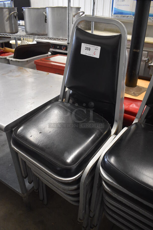 6 Gray Metal Stackable Banquet Chairs w/ Black Cushions. 18x19x38. 6 Times Your Bid! - Image 2 of 2