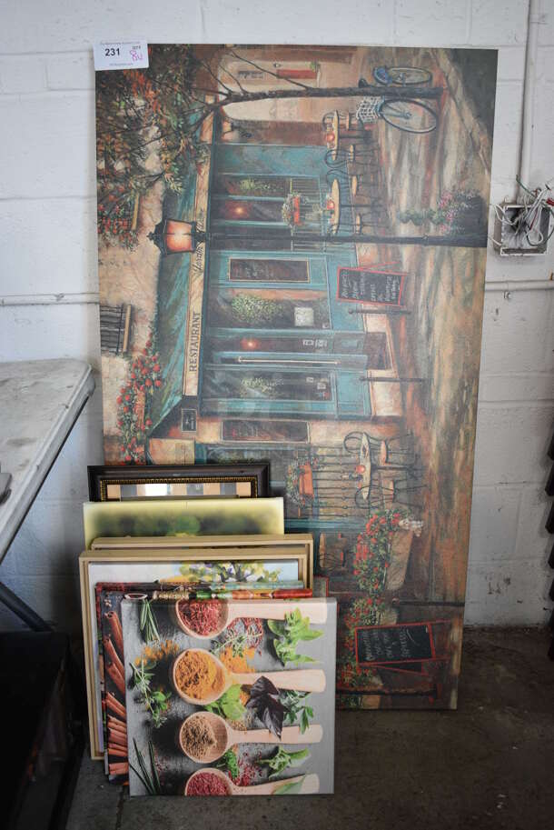 8 Various Pictures; 3 Spices, 2 Oranges on Plate, Flower, Chef, Restaurant. Includes 54x1x30. 8 Times Your Bid!