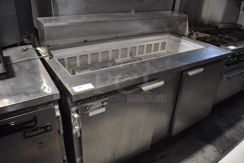2013 Leader Stainless Steel Commercial Prep Table on Commercial Casters. Missing Lid. 115 Volts, 1 Phase. 60x32x46. Tested and Working!