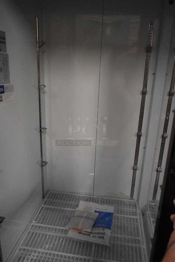 BRAND NEW SCRATCH AND DENT! 2024 Avantco 178GDS47HCB Metal Commercial Black Sliding Glass Door Merchandiser Refrigerator with LED Lighting and Poly Coated Racks on Commercial Casters. 115 Volts, 1 Phase. Tested and Working! - Image 6 of 7