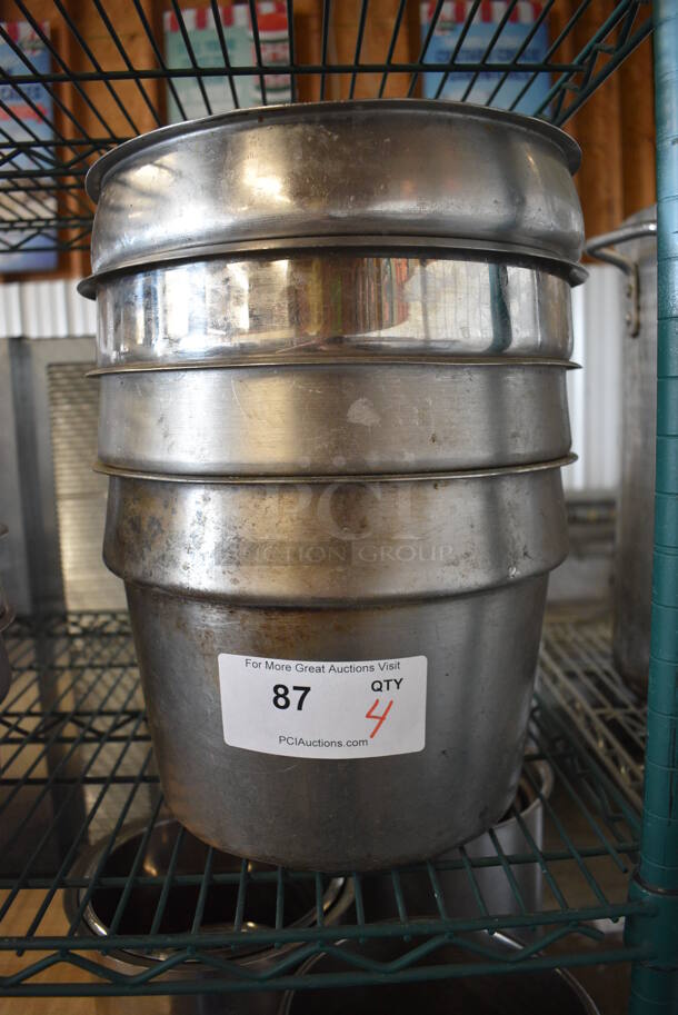 4 Stainless Steel Cylindrical Drop In Bins. 11x11x8.5. 4 Times Your Bid!