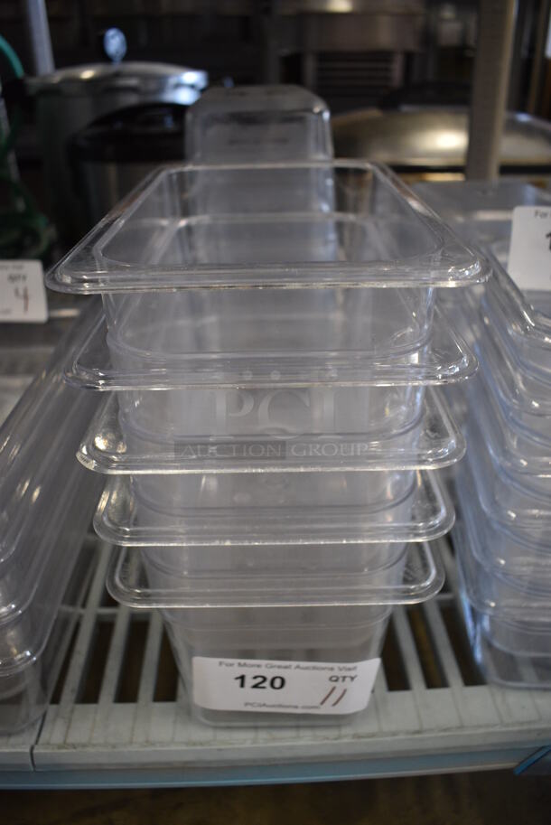 ALL ONE MONEY! Lot of 11 Winco Clear Poly 1/4 Size Drop In Bins. 1/4x6 - Image 1 of 3