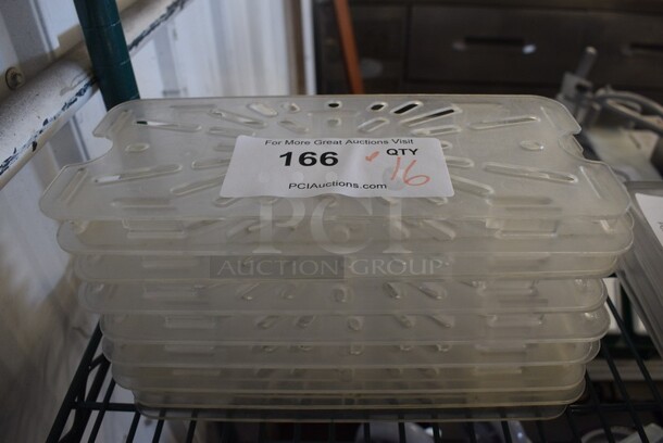 ALL ONE MONEY! Lot of 16 Clear Poly 1/3 Size Drop In Bin Strainers.  - Image 1 of 2