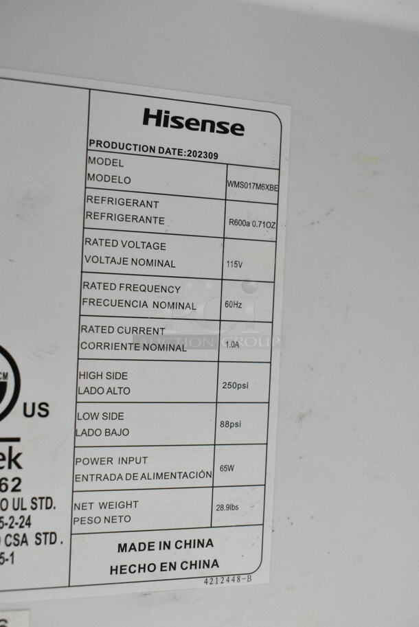 Hisense WMS017M6XBE Metal Mini Cooler. 115 Volts, 1 Phase. Tested and Powers On But Does Not Get Cold - Image 6 of 6