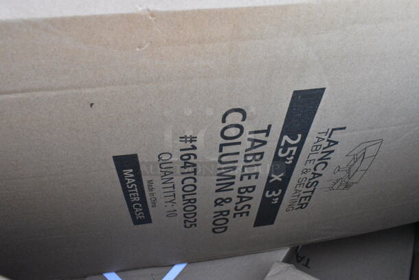 10 BRAND NEW Boxes Including 349D3048VXBK Lancaster Table &amp; Seating 30" x 48" Rectangular Standard Height Wood Butcher Block Table with 4 Black Cross Back Chairs - Vintage, 349D2430VINX Lancaster Table &amp; Seating 24" x 30" Rectangular Standard Height Wood Butcher Block Table with Vintage Finish and Cast Iron Cross Base Plate, 3492430BBVIN Lancaster Table & Seating Rectangular Wood Butcher Block Table Top with Vintage Finish, 164TCOLROD25 Lancaster Table & Seating 25 3/16" Standard Height Table Base Column and Rod. 10 Times Your Bid!  - Image 4 of 8