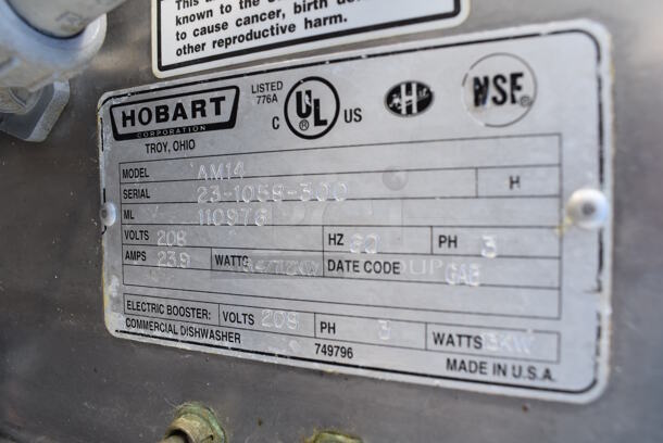 Hobart AM14 Stainless Steel Commercial Straight Pass Through Dishwasher. 208 Volts, 3 Phase. 43x29x65 - Image 6 of 12