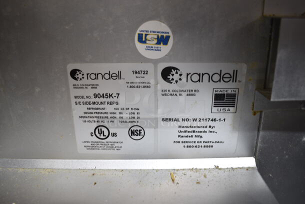 Randell 9045K-7 Stainless Steel Commercial Sandwich Salad Prep Table Bain Marie Mega Top on Commercial Casters. 115 Volts, 1 Phase. Tested and Powers On But Does Not Get Cold - Image 7 of 7