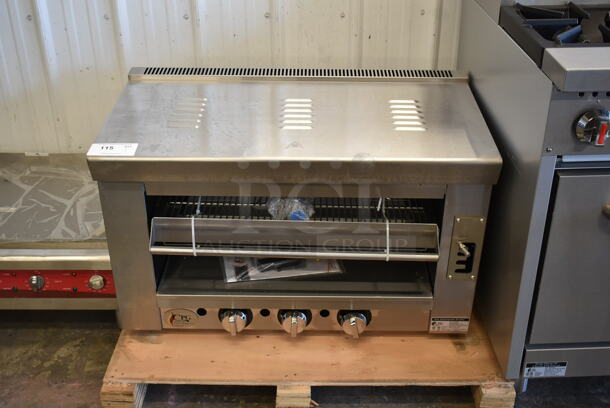 BRAND NEW SCRATCH AND DENT! Cooking Performance Group CPG 351S36SBN Stainless Steel Commercial Natural Gas Powered Salamander Broiler Cheese Melter. 36,000 BTU. Tested and Working! - Image 1 of 8