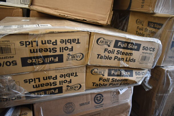PALLET LOT of 20 BRAND NEW Boxes Including 2 Box 128HD8COMBO ChoiceHD 8 oz. Microwavable Translucent Plastic Deli Container and Lid Combo Pack - 240/Case, 500CC12 Choice Clear PET Customizable Plastic Cold Cup - 12 oz. - 1000/Case, 5002TPJPR1K Lavex Premium 2-Ply Jumbo 1000' Toilet Paper Roll with 9" Diameter - 12/Case, 4 Box 612FFL1230 Choice Foil Steam Table Pan Lid - Full Size - 50/Case, 500LFLAT Choice Clear Flat Lid with Straw Slot - 9, 12, 16, 20, and 24 oz. - 1000/Case, 2 Box Choice 20 lb Shorty Heavy Duty SOS Bag. 20 Times Your Bid!  - Image 10 of 12