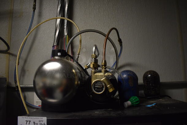 Black Metal Soda Rack w/ 8 Soda Pumps and Carbonator. BUYER MUST REMOVE. 30x19.5x57.5. (kitchen) - Image 2 of 5