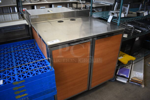 Duke Model SUB-P-36M Stainless Steel Commercial Counter w/ 2 Wood Pattern Doors and Backsplash. 36x30x40 - Image 3 of 6