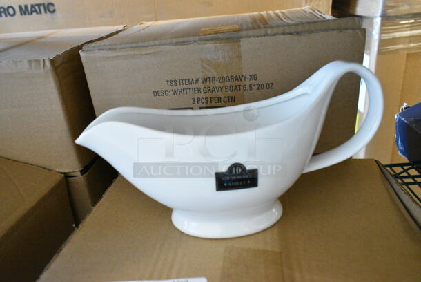 3 Box of 3 BRAND NEW SCRATCH AND DENT! 10 Strawberry Street WTR-20GRAVY-XG Whittier 20 oz. White Porcelain Gravy Boat. 3 Times Your Bid!  - Image 3 of 6