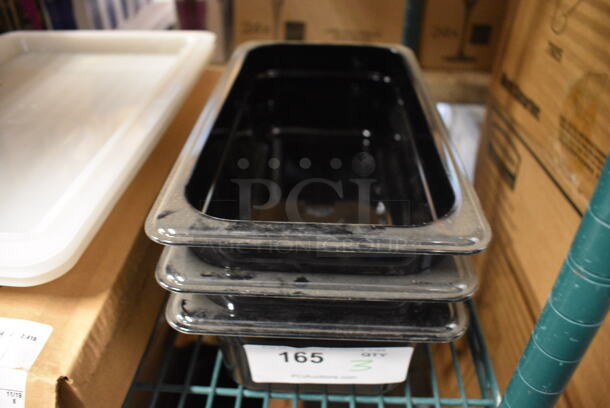 ALL ONE MONEY! Lot of 3 Cambro Black Poly 1/3 Size Drop In Bins! 1/3x4