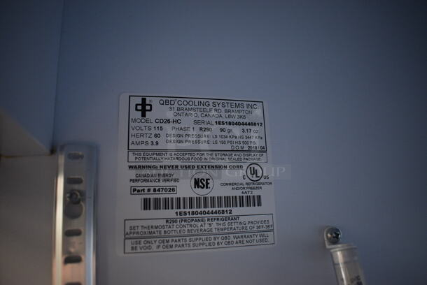 QBD Model CD26-HC Metal Commercial Single Door Reach In Cooler Merchandiser w/ Poly Coated Racks. 115 Volts, 1 Phase. 30x30x79. Tested and Working! - Image 4 of 5