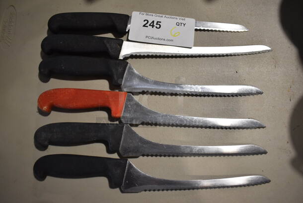 6 SHARPENED Stainless Steel Serrated Bread Knives. Includes 14.5