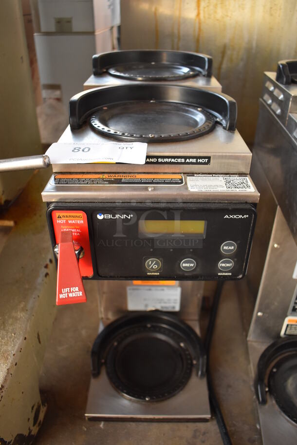 2013 Bunn AXIOM-3 Stainless Steel Commercial Countertop 3 Burner Coffee Machine w/ Hot Water Dispenser and Metal Brew Basket. 120/208-240 Volts, 1 Phase. 8.5x21x21 - Image 1 of 6