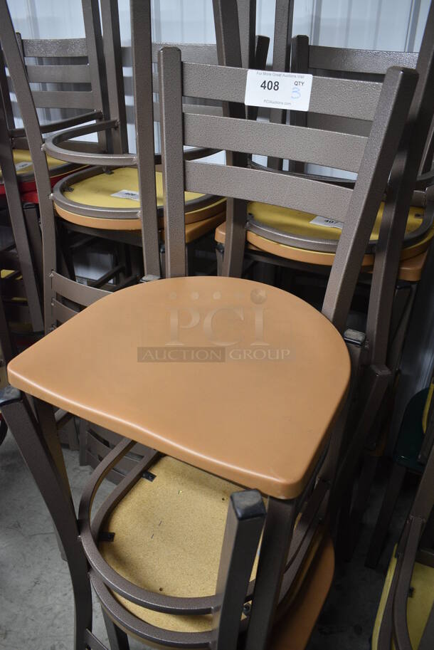 4 Brown Metal Dining Chairs w/ Tan Seat. Stock Picture - Cosmetic Condition May Vary. 17x16x32. 4 Times Your Bid! - Image 2 of 3