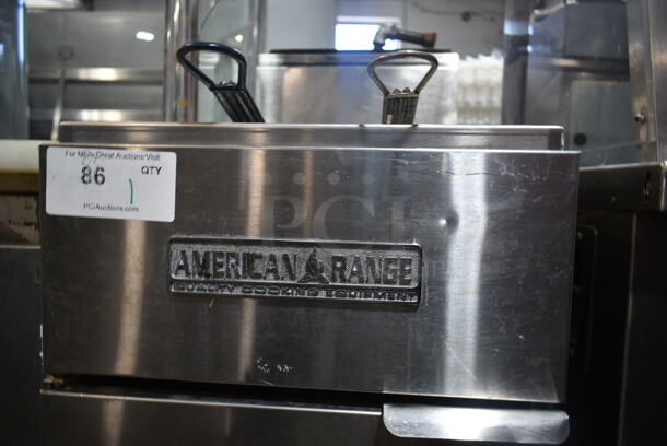 American Range Stainless Steel Commercial Floor Style Natural Gas Powered Deep Fat Fryer w/ 2 Metal Fry Baskets.  - Image 3 of 5