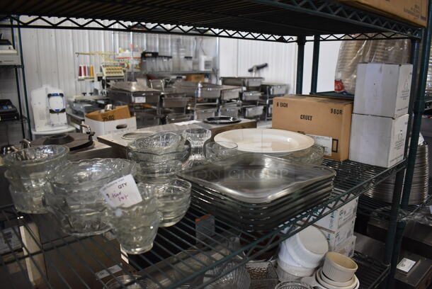 ALL ONE MONEY! Tier Lot of Various Items Including Glass Bowls, Plates and BRAND NEW IN BOX Espresso Saucers