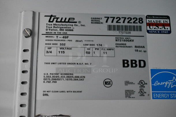 True T-49F Stainless Steel Commercial 2 Door Reach In Freezer on Commercial Casters. 115 Volts, 1 Phase. Tested and Powers On But Does Not Get Cold - Image 8 of 8