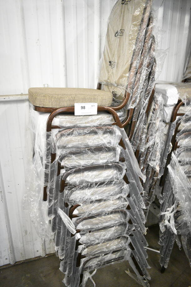 20 BRAND NEW! Brown Metal Stackable Banquet Chair w/ Tan Cushion. 20 Times Your Bid! - Image 4 of 5
