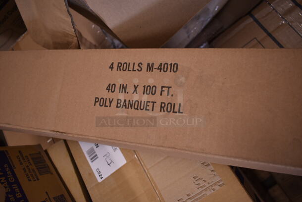 PALLET LOT of 15 BRAND NEW Boxes Including 4 Box H-9-CL High Ball Glasses, Dart 12BWWCR Concorde 10-12 oz. White Non-Laminated Round Foam Bowl - 1000/Case, GET H-9-1-SAN-CL Cheers 9 oz. Customizable Clear SAN Plastic Highball Glass - 24/Case, Choice 16 oz Deli Container, M-4010 100' Banquet Roll, 500PTCRLLWH Choice 40" x 100' White Plastic Table Cover Roll - 4/Case, 128HD24COMBO  ChoiceHD 24 oz. Microwavable Translucent Plastic Deli Container and Lid Combo Pack - 240/Case, 433PANPAL2 Baker's Lane PanPal Non-Stick Reusable Full Size Pan Liner - 2/Pack, Vollrath 68291 Wear-Ever 40 Qt. Replacement Boiler / Fryer Basket for 68270. 15 Times Your Bid! - Image 6 of 12