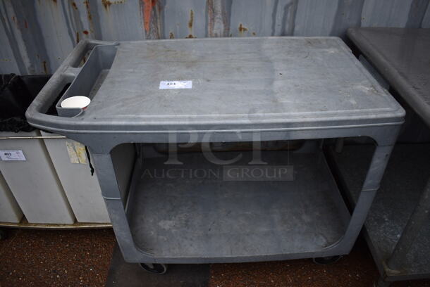 Gray Poly 2 Tier Cart w/ Push Handle on Commercial Casters. 45x25x33