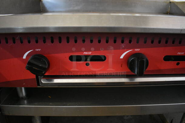 2021 Avantco CAG36MG Stainless Steel Commercial Countertop Natural Gas Powered Flat Top Griddle w/ Stainless Steel Commercial Equipment Stand on Commercial Casters. 36x30x18, 36x30x26 - Image 6 of 9