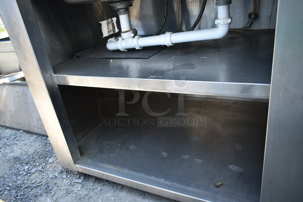 Stainless Steel 2 Bay Sink w/ Faucet, Handles, Back Splash and Under Shelf.  - Image 7 of 9