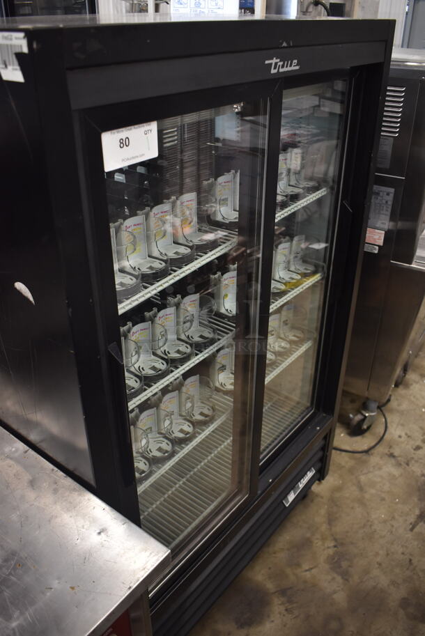 2017 True GDM-33CPT-LD Commercial Black Two-Door Merchandiser Cooler With Polycoated Shelves and Black Drink Dividers. 115V, 1 Phase. Tested and Powers On But Does Not Get Cold - Image 2 of 7