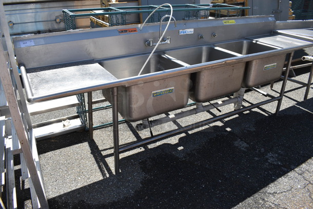 Stainless Steel Commercial 3 Bay Sink w/ Dual Drainboards, Faucet and Handles. 126x31x44. Bays 24x24x14. Drainboards 22x27x2 - Image 6 of 6