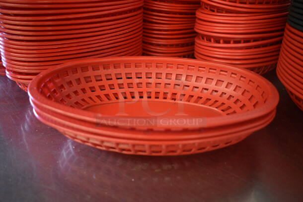 ALL ONE MONEY! Lot of 48 Red Poly Food Baskets. 9.5x6x2