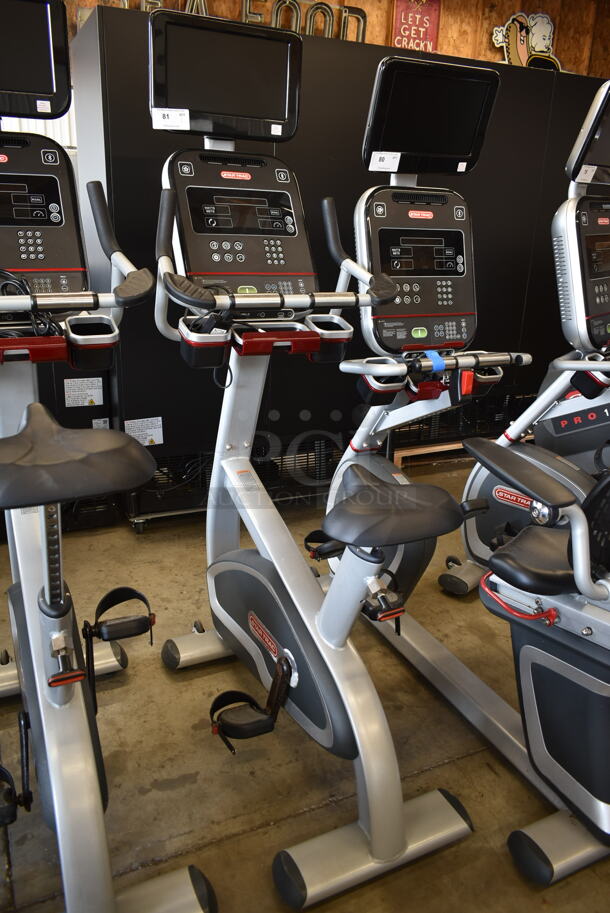 Star Trac Metal Commercial Floor Style Stationary Exercise Bicycle w/ Monitor and Heart Rate Handle Grip Monitors. Tested and Working! - Image 1 of 5