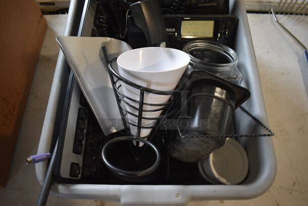 ALL ONE MONEY! Lot of Various Items Including Drop In Bin and Corded Office Telephones in Gray Bus Bin! - Image 3 of 4