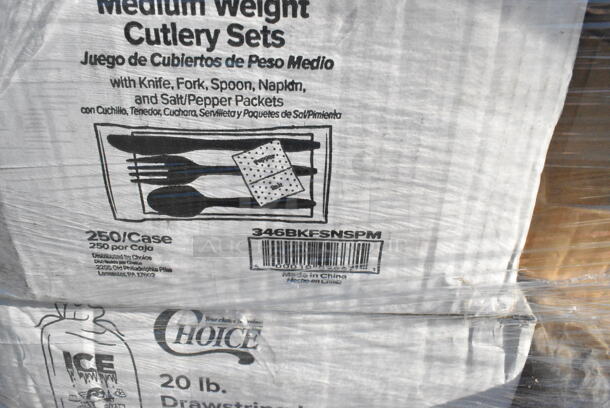 30 BRAND NEW Boxes Including 5004C Choice 4 oz. Coffee Print Poly Paper Hot Cup - 1000/Case, 346BKFSNSPM Choice Medium Weight Black Wrapped Plastic Cutlery Set with Napkin and Salt and Pepper Packets - 250/Case, 3 Box 130IC20DSP1M Choice 20 lb. Clear Plastic Drawstring Ice Bag with Ice Print - 250/Case, 2 Box 5001RT800B Lavex 8" White Hardwound Paper Towel, 800 Feet / Roll - 6/Case, 2 Box 500CC32PHD Choice Heavy Duty 32 oz. Pedestal Heavy Weight Clear PET Plastic Cold Cup - 500/Case, 795PTOKFTW4 Choice Kraft Folded Paper #4 Take-Out Container with Window 7 3/4" x 5 1/2" x 3 1/2" - 140/Case, 5001RT800N Lavex 8" Natural Kraft Hardwound Paper Towel, 800 Feet / Roll - 6/Case, 485STRAWUNN Choice 7 3/4" Jumbo Neon Unwrapped Soda Straw - 10000/Case. 30 Times Your Bid!  - Image 5 of 12