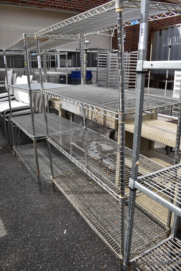 Chrome Finish 4 Tier Wire Shelving Unit. BUYER MUST DISMANTLE. PCI CANNOT DISMANTLE FOR SHIPPING. PLEASE CONSIDER FREIGHT CHARGES. 48x18x63 - Image 1 of 2