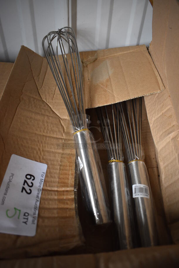 5 BRAND NEW IN BOX! Update Stainless Steel Whisks. 13.5