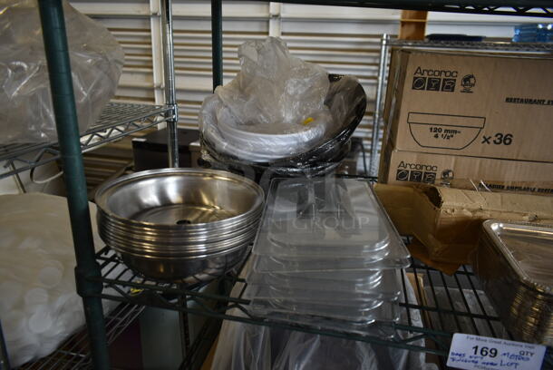 ALL ONE MONEY! Lot of Various Items on Shelving Unit Including Utensils, Serving Trays and Metal Dome Covers. Does Not Include Shelving Unit.  - Image 6 of 12