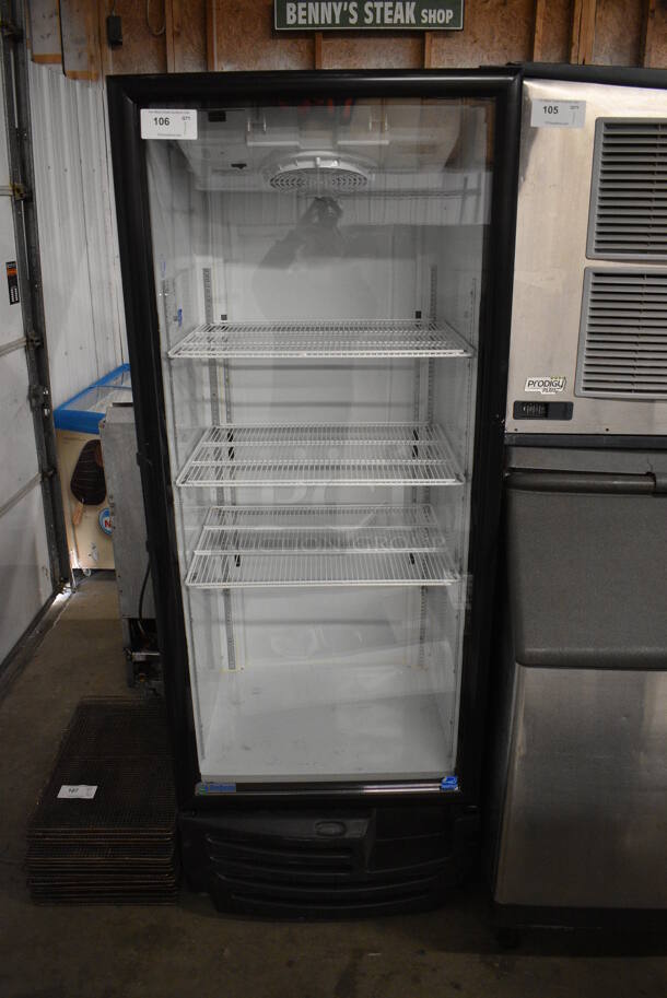 Imbera Model G319 CO2 ENERGY STAR Metal Commercial Single Door Rach In Cooler Merchandiser w/ Poly 'Coated Racks. 115 Volts, 1 Phase. 30x26x79. Tested and Powers On But Does Not Get Cold
