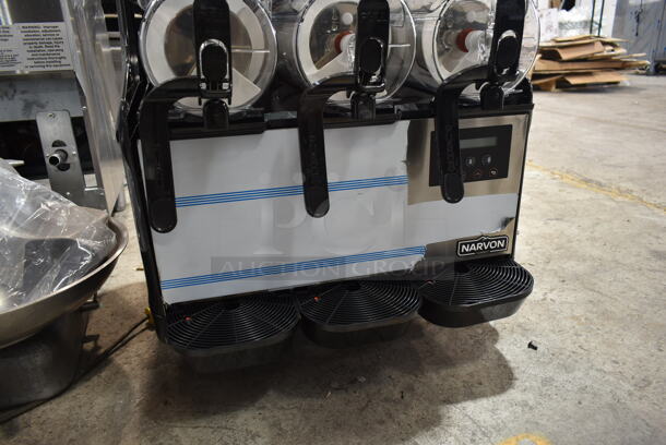 BRAND NEW SCRATCH AND DENT! Narvon NSSM3 Stainless Steel Commercial Countertop Triple 3 Gallon Pourover Granita / Slushy / Frozen Beverage Dispenser. 115 Volts, 1 Phase. Tested and Working! - Image 3 of 7