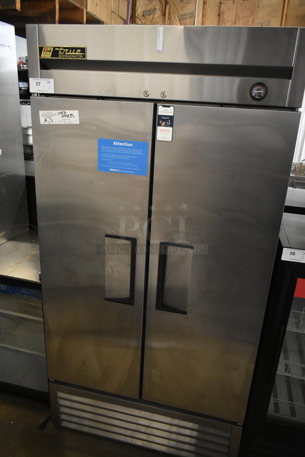 2016 True T-35 Stainless Steel Commercial 2 Door Reach In Cooler w/ Poly Coated Racks. 115 Volts, 1 Phase. Tested and Working!